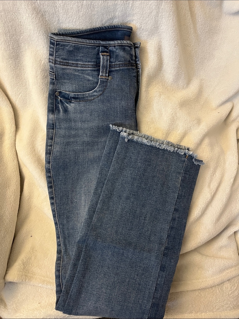 NYDJ Marilyn Straight Women's Mid Blue Frayed Hem Boyfriend Jeans